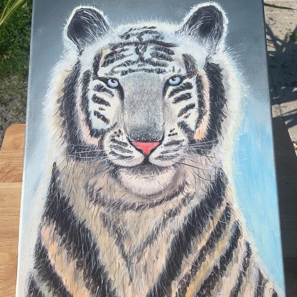 Acrylic Hand Painting on Stretched Canvas; Tiger - Picture 1 of 3